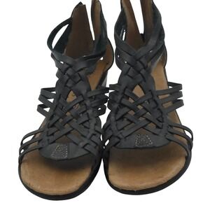 Calza Ortegas Black Leather Woven Wedge Sandals Women's Size Unknown